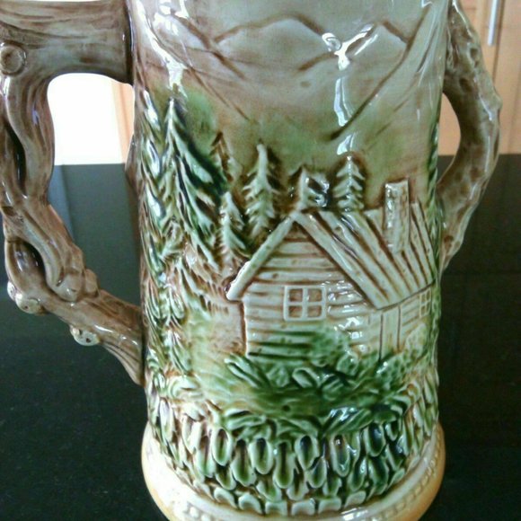 German Beer Stein Vintage Tankard Bar Mug Woodsman Forest Tree House Home Drinks - Picture 4 of 16